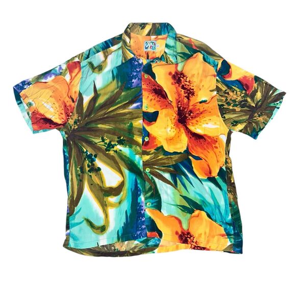 Jams World Size L Vintage Sunburst Hawaiian Shirt Button Up Short Sleeve Floral - Picture 1 of 4